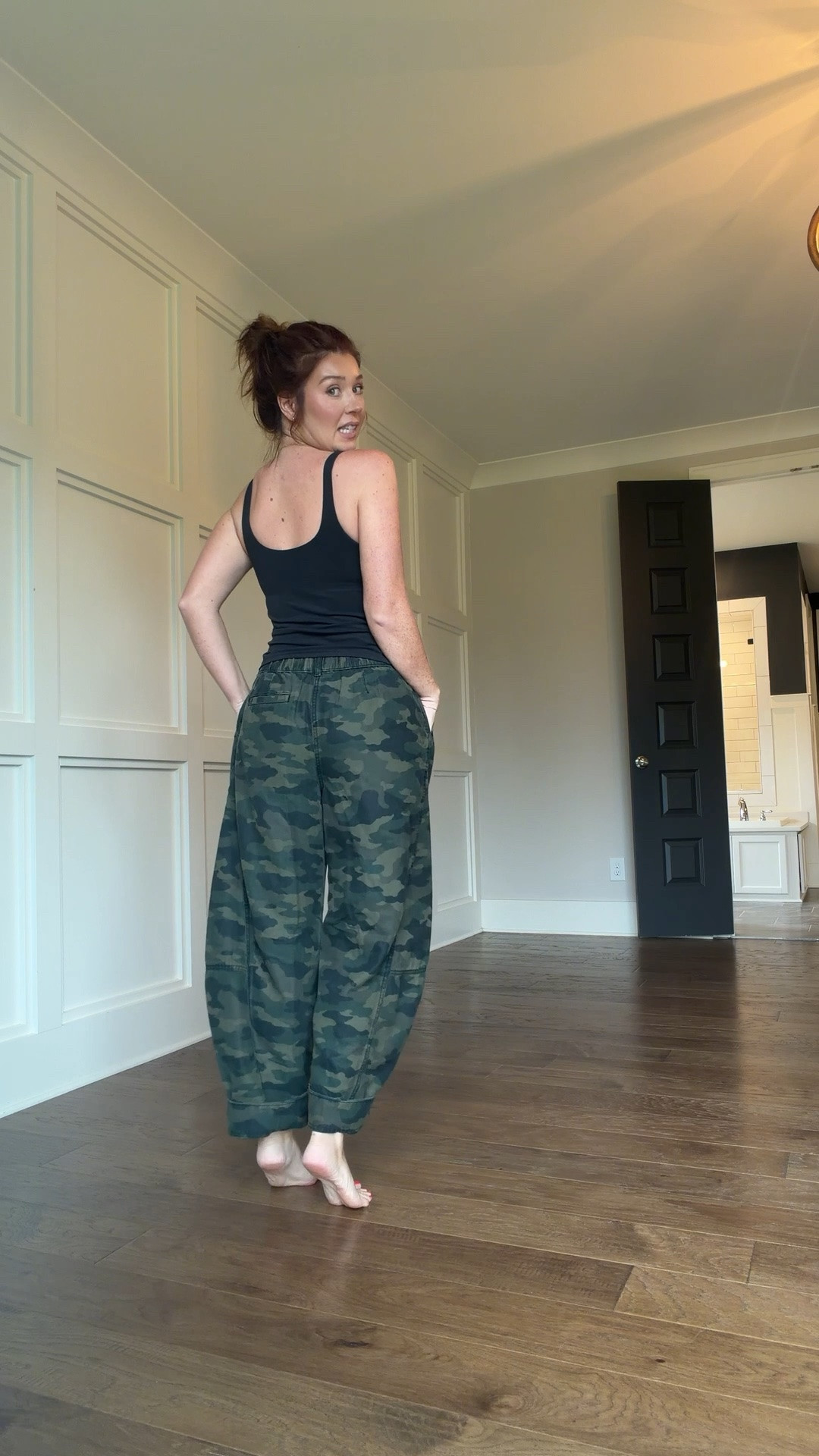 first fit check in our new house - excuse my hot mess hair & envision the outfit with my gold wrap sandals that I already took off

#LTKootd