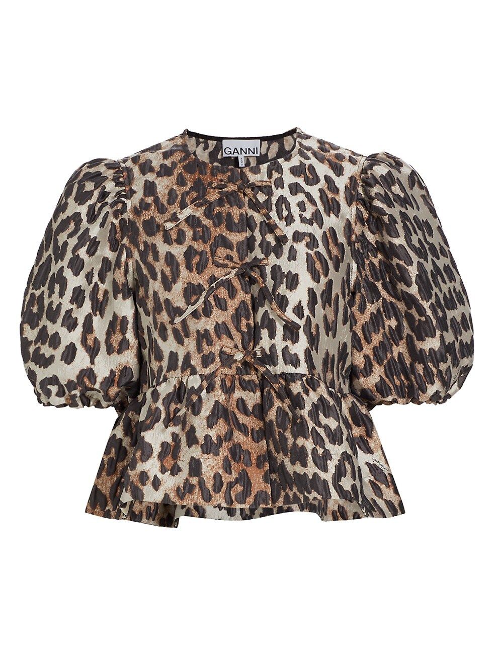 GANNI Leopard Jacquard Peplum Blouse | Saks Fifth Avenue