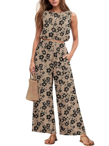 GRECERELLE Two Piece Sets for Women Sleeveless Crop Top Wide Leg Pants Sweat Set for Women Tracks... | Amazon (US)