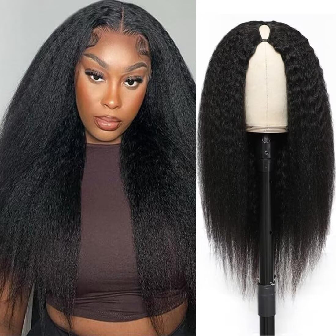 V Part Wig Human Hair Kinky Straight 180% Density Upgrade U Part Human Hair Wig For Women No Leav... | Amazon (US)