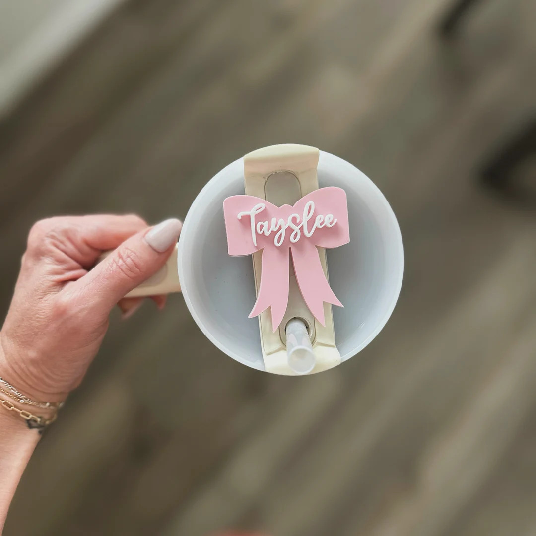 Bow Tumbler Topper, Coquette Ribbon Name Tag Topper - Etsy | Etsy (US)