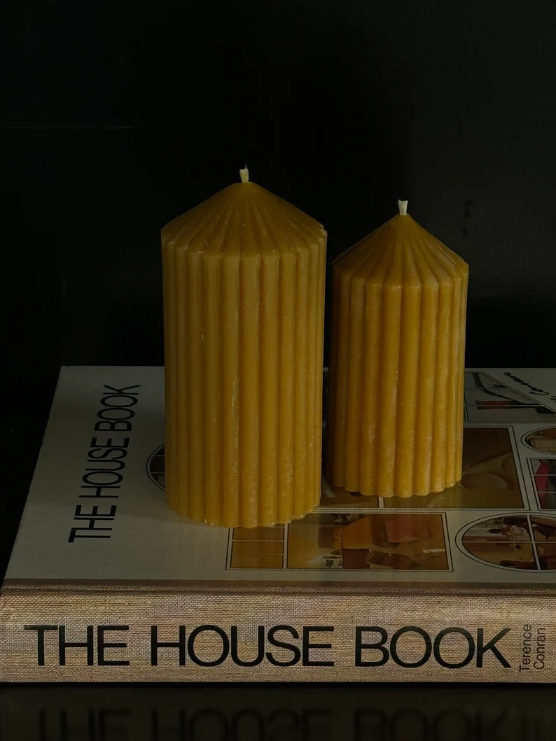 Ribbed Pillar Bees Wax Candle Striped Pillar - Etsy | Etsy (US)