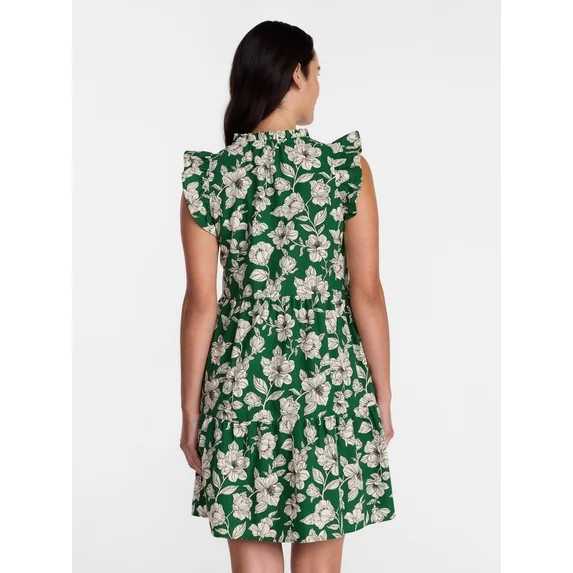 Time and Tru Women's and Women's Plus Cotton Mini Dress with Flutter Sleeves, Sizes XS-4X | Walmart (US)