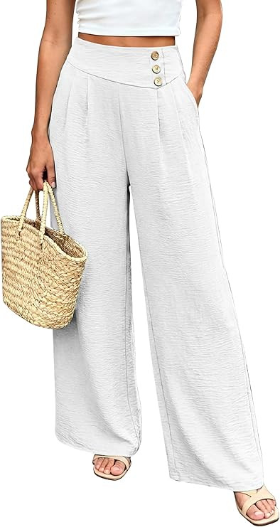Wide Leg Palazzo Pants for Women Dressy High Waisted Summer Flowy Lounge Pant 2026 Beach Vacation... | Amazon (US)