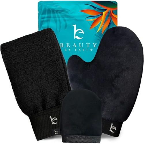 Self Tanning Mitt Applicator Set – 3-in-1 Velvet Mitts, Exfoliating Glove & Face Body Tanner Mitts for Streak-Free Tan, Reusable Self Tanner Mitt Kit for Lotion, Mousse & Spray | Amazon (US)