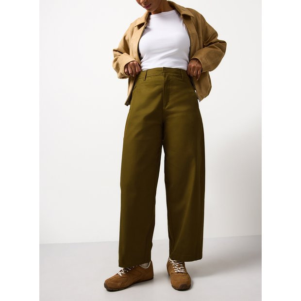 Olive Twisted Seam Barrel Leg Trousers 16 | Tu Clothing