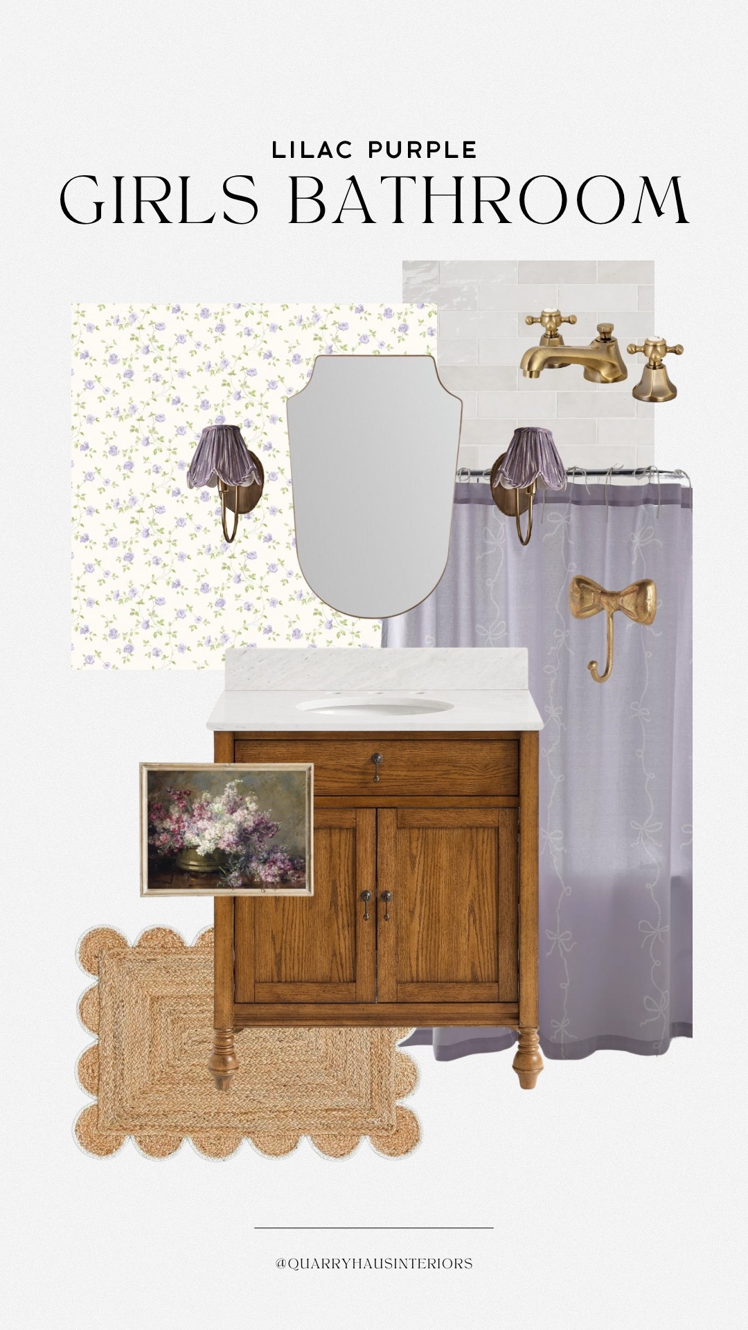 A cottage style girls bathroom design featuring shades of lilac and purple 💜

Traditional classic cottage vintage antique bathroom design decor furniture vanity lighting wallpaperr

#LTKHome #LTKFamily #LTKKids