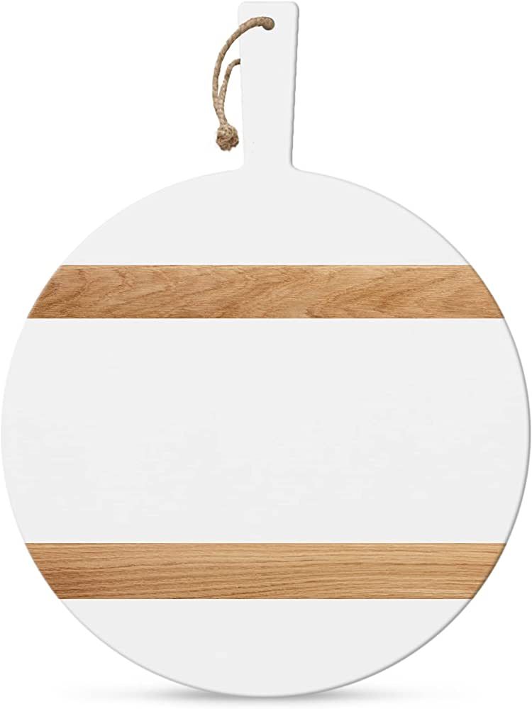 Chloe and Cotton | 16 Inch Acacia Wood Round Board with Handle | Decorative Cutting Board | Kitch... | Amazon (US)