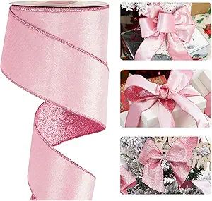 HUIHUANG Pink Velvet Wired Ribbon Christmas Velvet Wired Edge Ribbon 2.5 inch Wide Double Sided V... | Amazon (US)