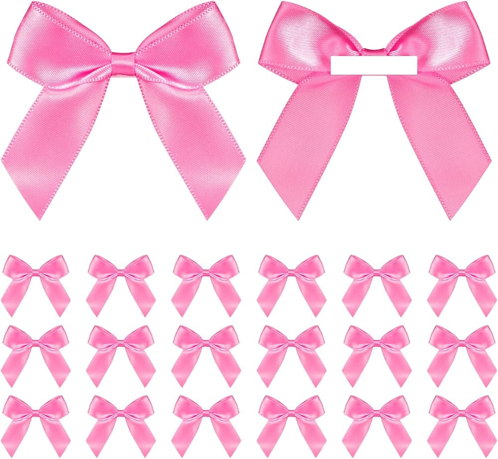Satin Ribbon Hot Pink Bow Decor 2" Self Adhesive Premade Bows for Gift Wrapping Hot Pink Mini Bow... | Amazon (US)