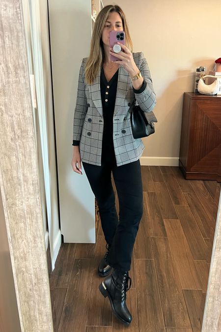 Think black is basic? Think again. I loved using this plaid blazer to make a statement against an all black look. 

My Henley is on sale for under $50 and comes in 7 colors! Runs TTS. Wearing a size small. 

My fave jeans on repeat in jet black. Easy to dress up or down. Run TTS. Wearing size 28.

One of my favorite boot finds of the season - the stylish Moto boot. Sizes are almost gone!

#LTKstyletip #LTKsalealert #LTKshoecrush