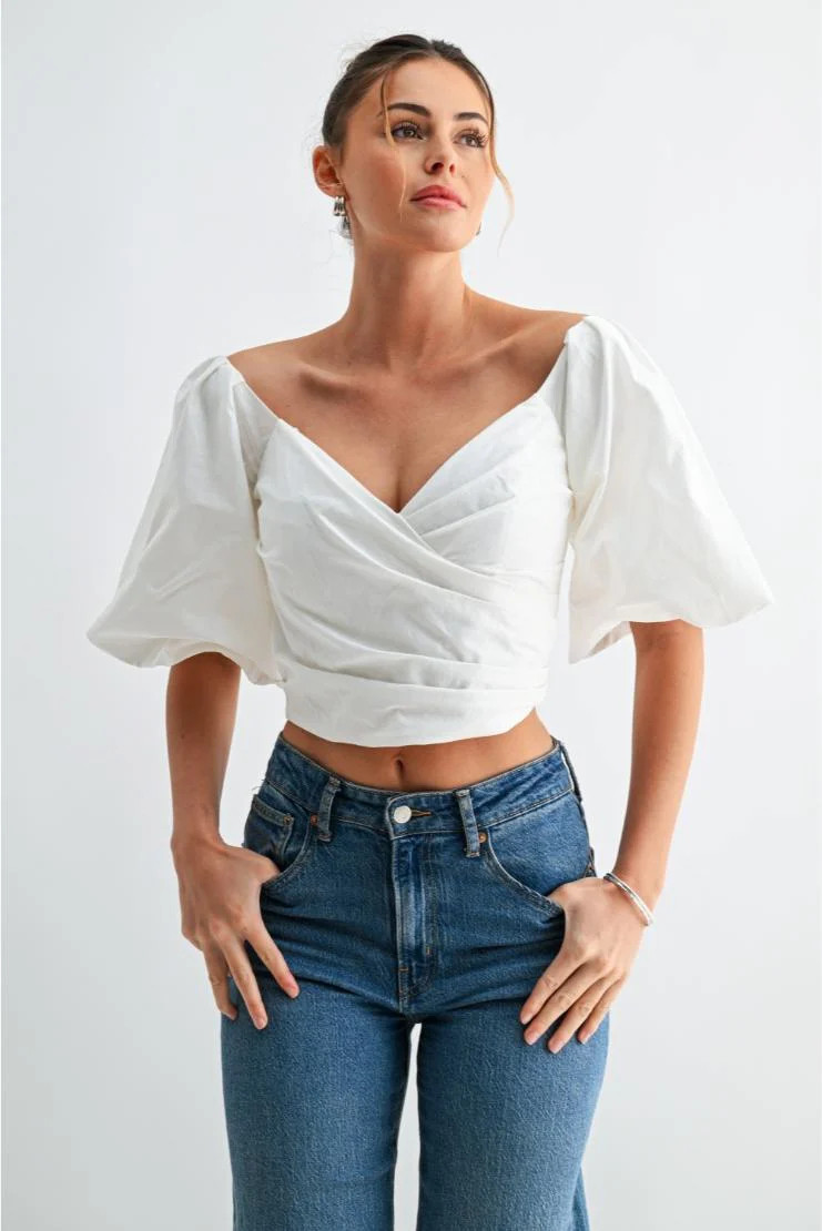 Brit Sculpted Puff Sleeve Top - White | Pippa & Pearl