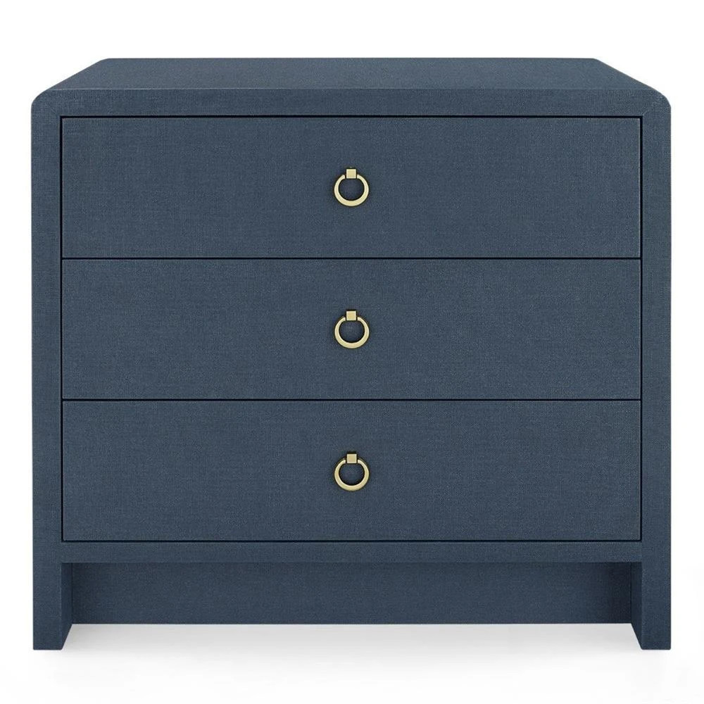 Villa & House Bryant Modern Classic Blue Linen 3 Drawer Wood Nightstand | Kathy Kuo Home