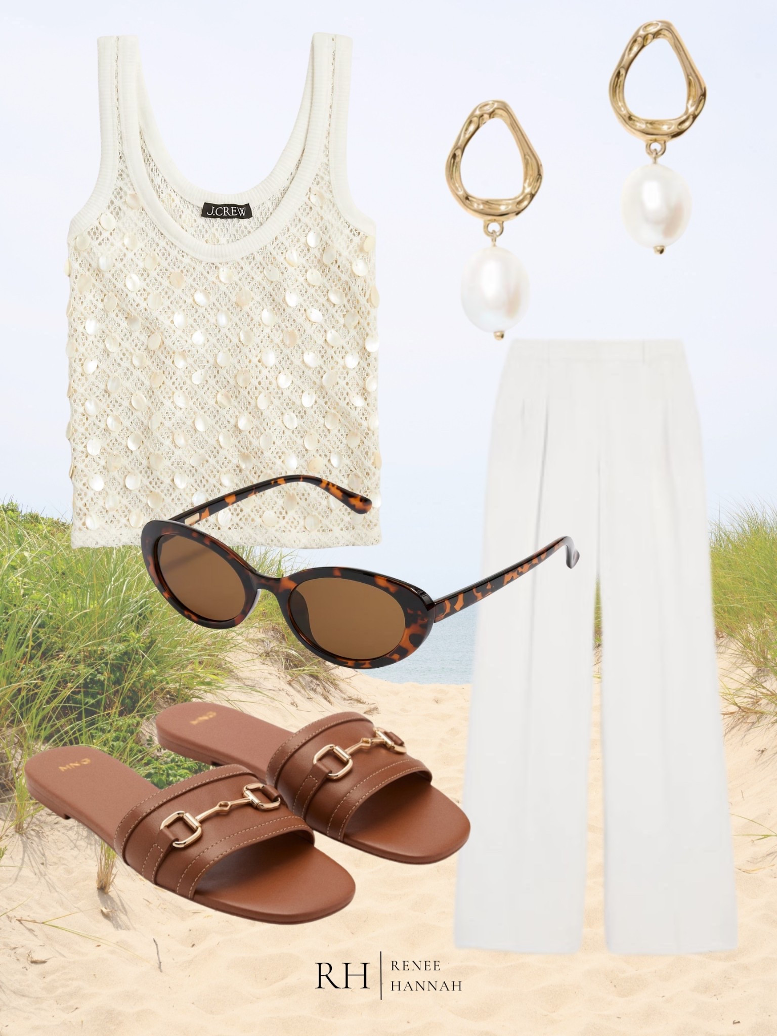 Breezy whites, warm browns, and gold accents—an effortlessly elegant look for late beach days and golden hour moments.

#LTKFindsUnder100 #LTKSeasonal