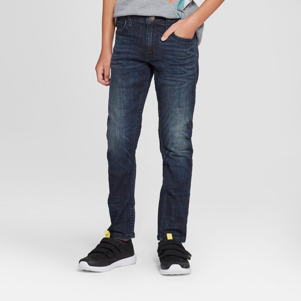 Boys' Taper Fit Jeans - Cat & Jack Dark Blue 12, Boy's | Target