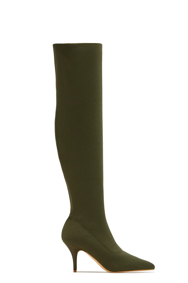 Miss Lola | Evie Grreen Over The Knee Heel Boots | MISS LOLA