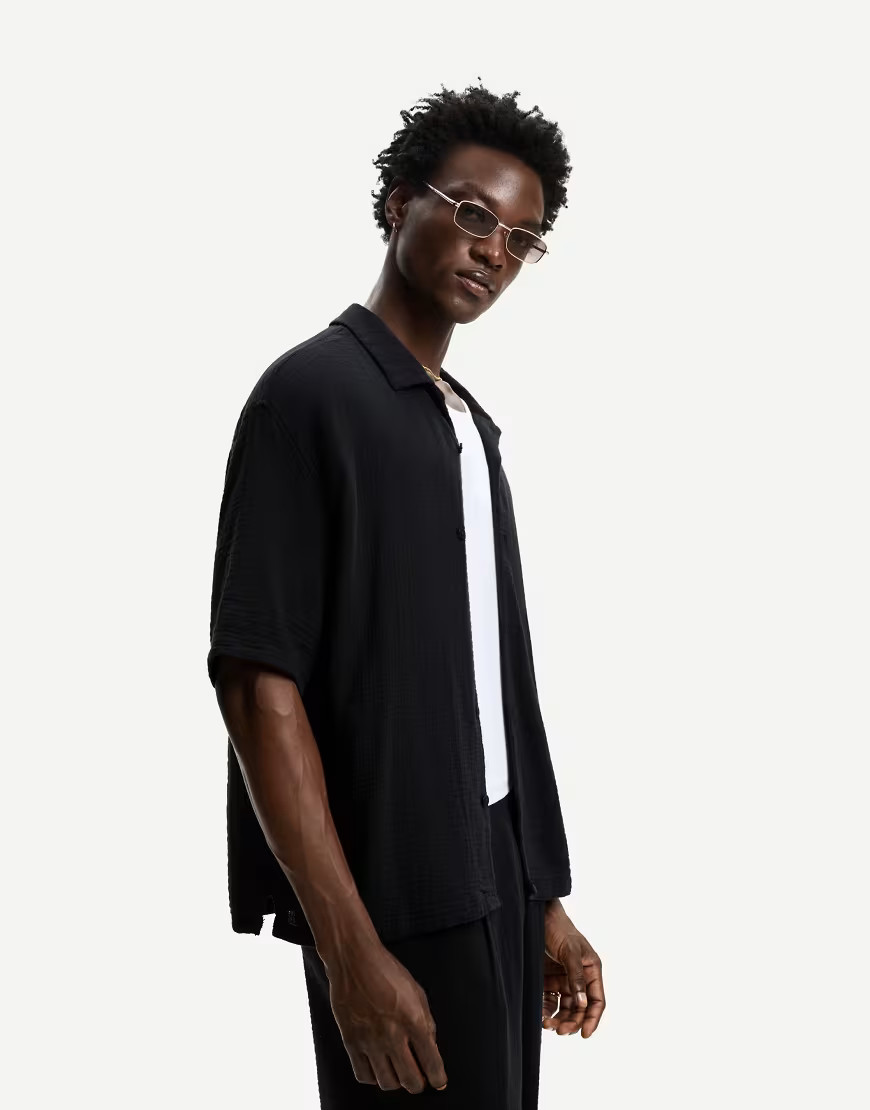 Bershka textured short sleeve shirt in black | ASOS (Global)