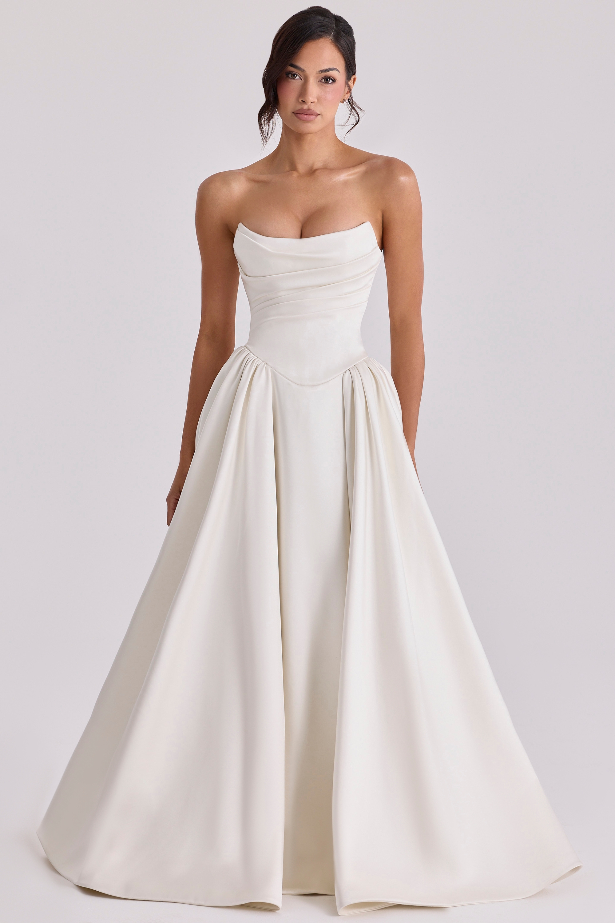 ivory satin basque waist corset bridal gown | House of CB