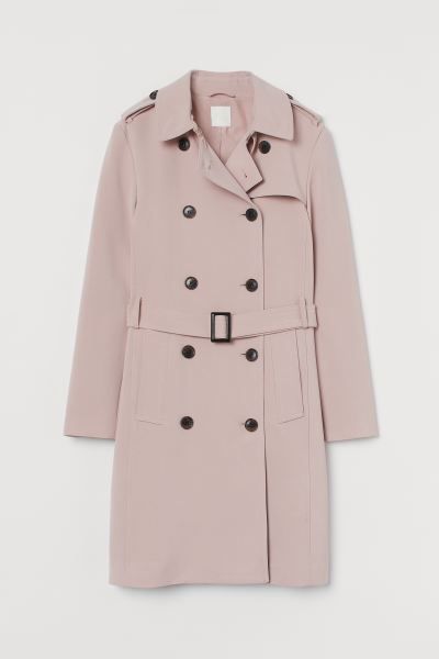 Double-breasted, knee-length trenchcoat in woven fabric. Shoulder tabs with button, belt with a p... | H&M (US + CA)