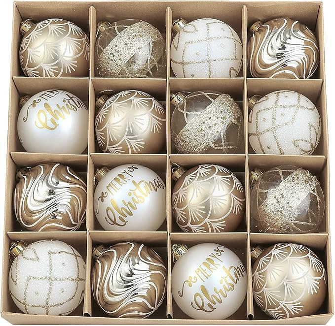 WBHome 16ct Christmas Ball Ornaments Set 3.15 inches / 80mm - Gold and White, Shatterproof Christ... | Amazon (US)