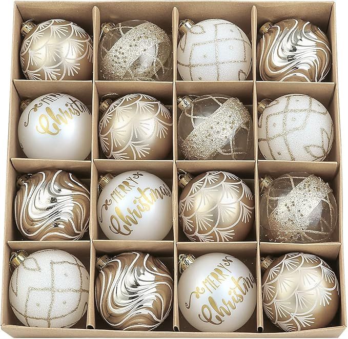 WBHome 16ct Christmas Ball Ornaments Set 3.15 inches / 80mm - Gold and White, Shatterproof Christ... | Amazon (US)