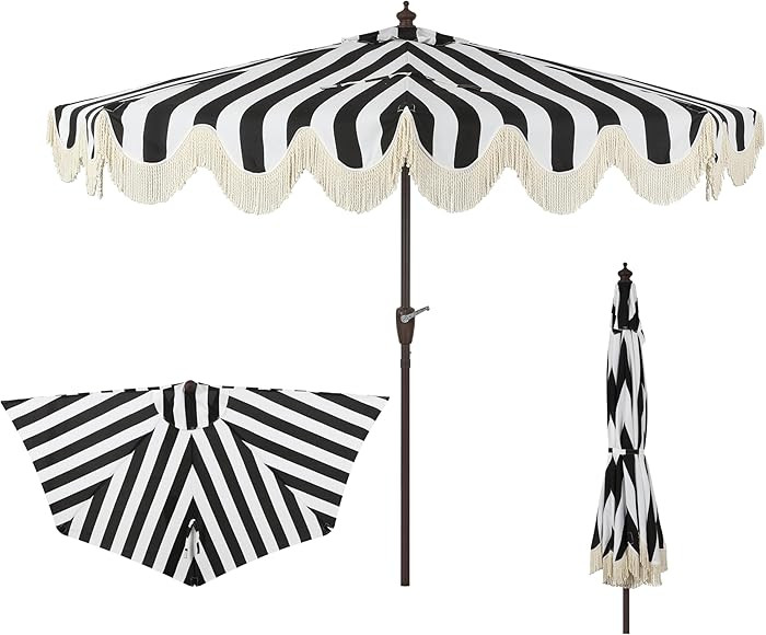 JONATHAN Y Half Umbrella UMB1201A Beverly 9 ft. Designer Classic Scalloped Fringe Market Patio wi... | Amazon (US)