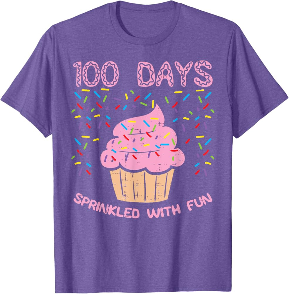 100 Days Sprinkled With Fun Cupcake 100th Day Of School Girl T-Shirt | Amazon (US)