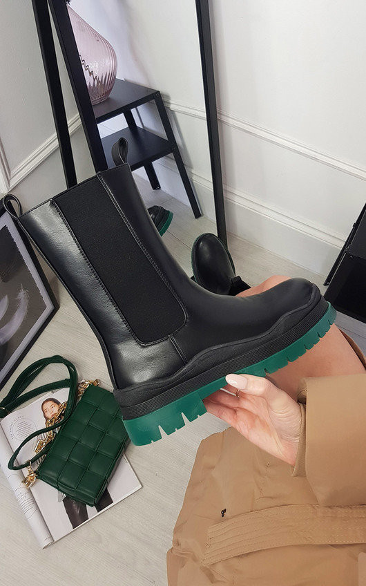 Zara Faux Leather Chunky Ankle Boot in Green | iKrush