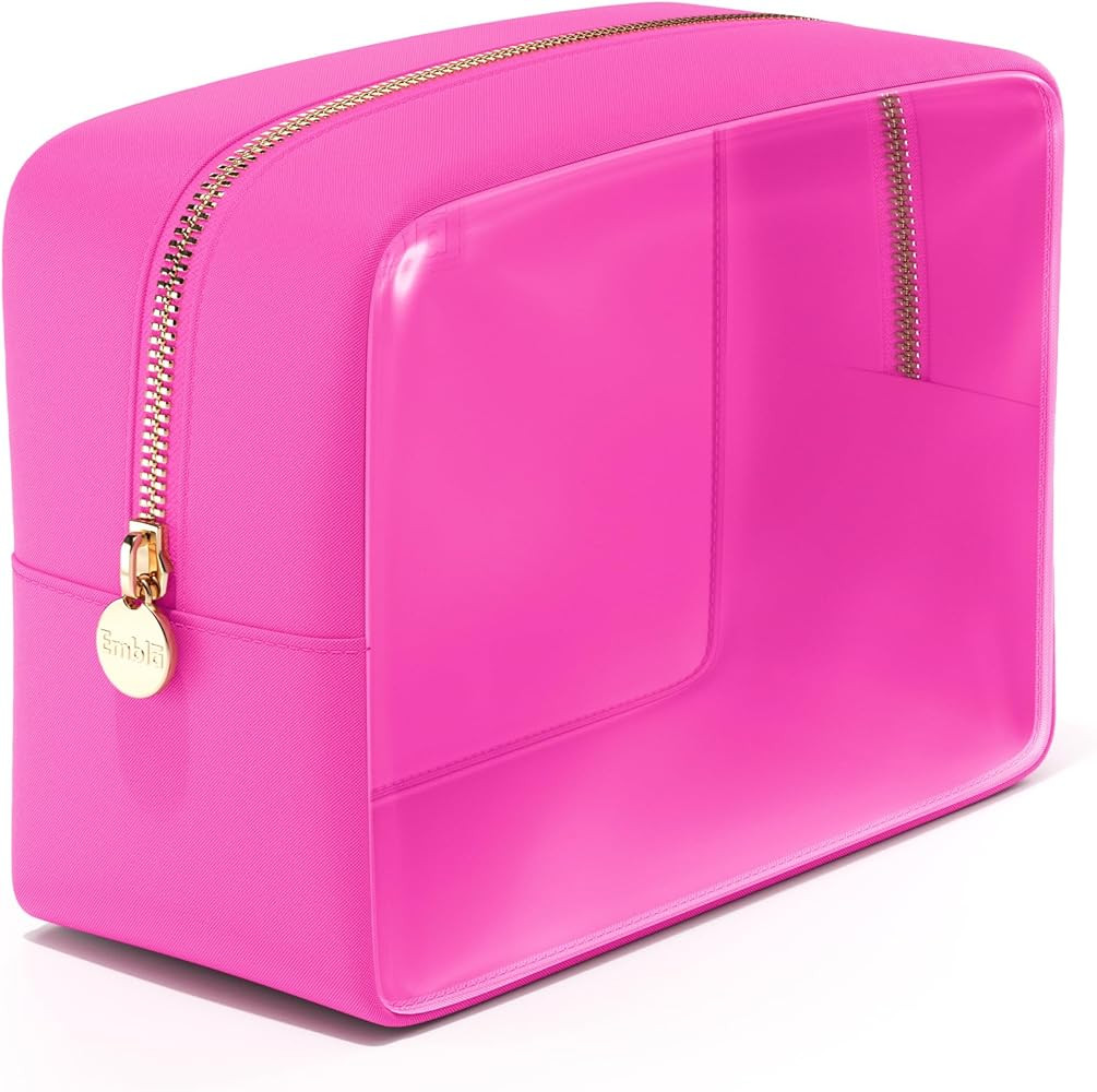 Embla Clear Large Makeup Bag Cute Big Make Up Nylon Pouches Travel Bathroom Bags for Toiletries X... | Amazon (US)