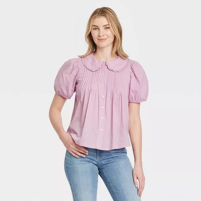 Women's Striped Puff Short Sleeve Button-Down Shirt - Universal Thread™ | Target