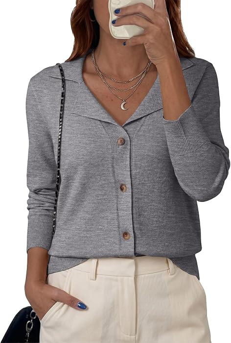 EVALESS Womens Wool Blend Cardigan Sweaters Button Knit Tops | Amazon (US)