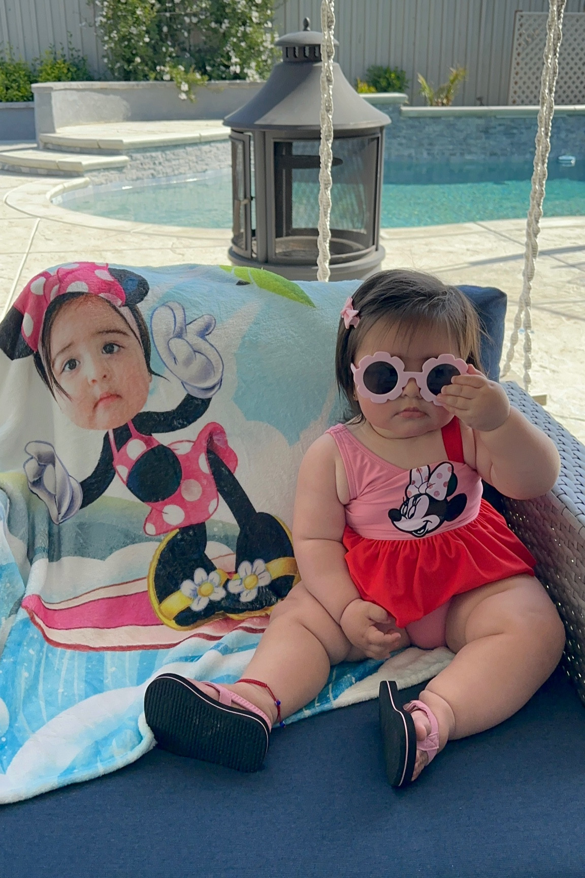 Summer ready in my Minnie Mouse swim suit, rainbow sandals, flower sunglasses, and matching personalized towel from #rainbowsandals #minniemouse #personalizedtowel #adorablebaby #makemesurpriseofficial #targetstyle #targetfinds #babyswimwear #target #summerstyle #babyfashion #lounging #poolside #instyle 

#LTKkids #LTKbaby #LTKswim