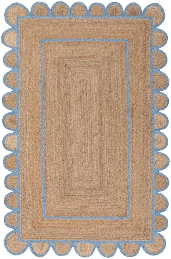 Scallop Pattern Natural Jute Bohemian Area Rug Hand Woven Reversible (2' x 3') | Amazon (US)