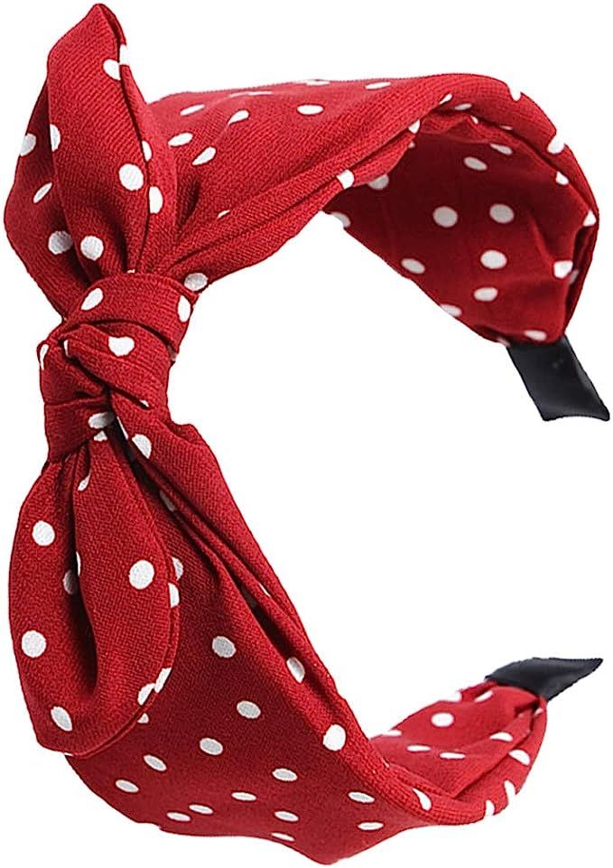 Qiabao Womens Red Polka Dot Bow Pin-Up Hair Band Headband | Amazon (US)