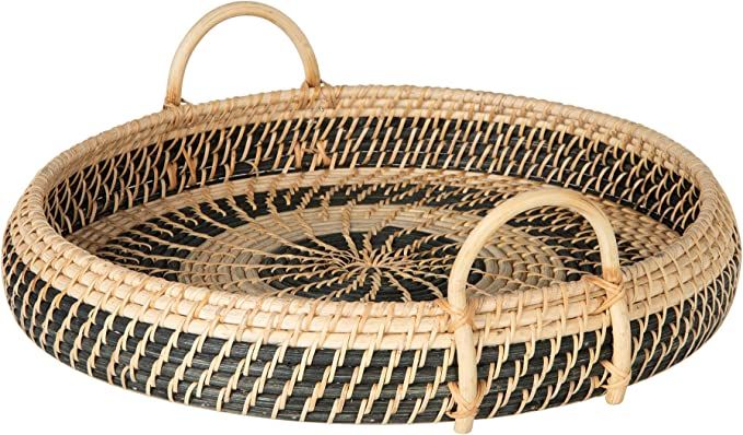 KOUBOO Round Rattan Breakfast, Natural-Black Serving Trays, One Size | Amazon (US)