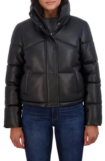 Sebby Short Faux Leather Puffer Jacket in Black at Nordstrom Rack, Size X-Large | Nordstrom Rack