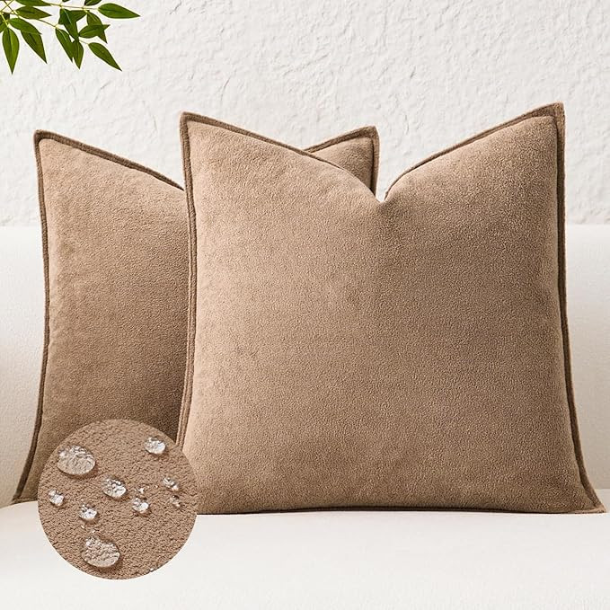 Kevin Textile Soft Waterproof Pillow Covers 20x20 Inch 2 Pack, Camel | Home Water-resistant Boucl... | Amazon (US)