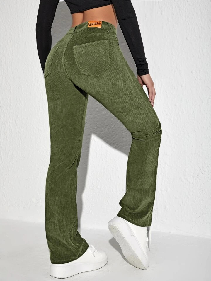 TrendsSHEIN MOOSTA Letter Patched Flare Leg Corduroy Pants | SHEIN