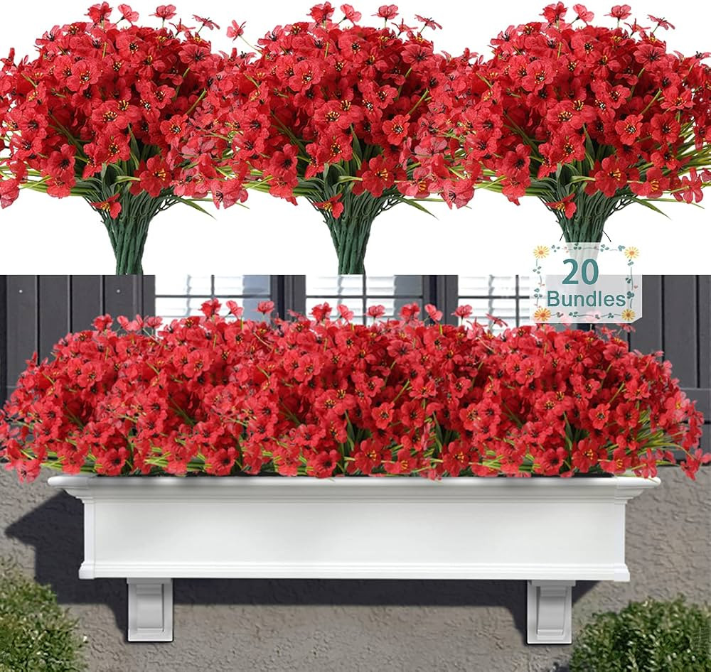 20 Bundles Artificial Flowers for Outdoors, UV Resistant Fake Flowers with Plastic Plants, Faux S... | Amazon (US)