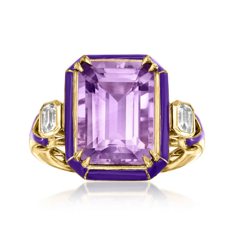 7.25 Carat Amethyst and .60 ct. t.w. White Topaz Ring in 18kt Gold Over Sterling | Ross-Simons