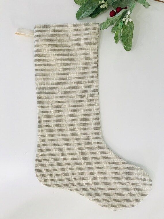 Woven Stripe Christmas Stocking , Christmas Stocking, Linen Christmas Stocking, Sage Green Christ... | Etsy (US)