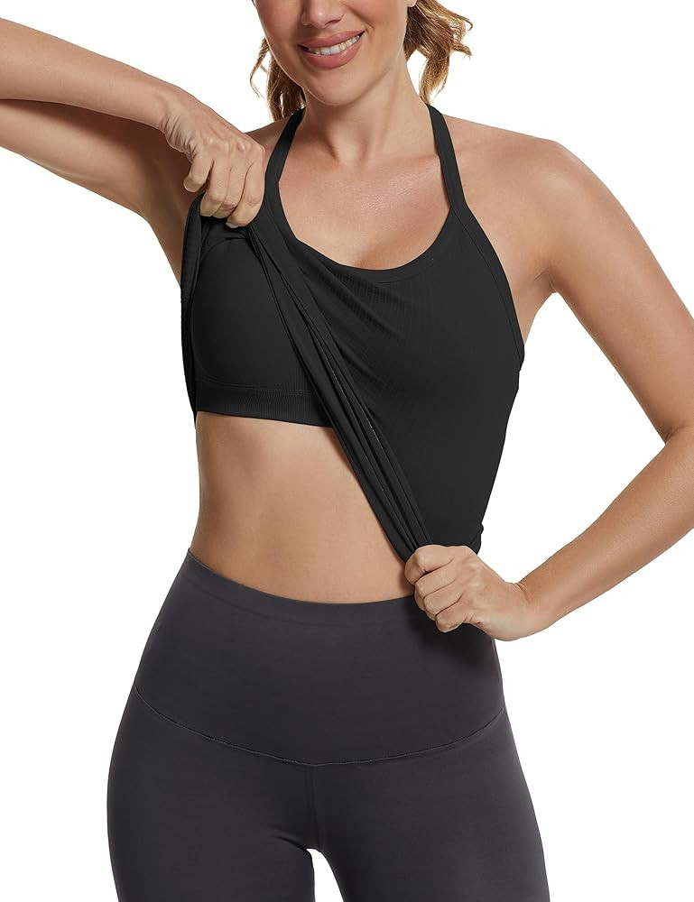 MathCat Seamless Workout Tank Tops with Built in Bra，Racerback Athletic Tank Tops Ribbed Soft Y... | Amazon (US)