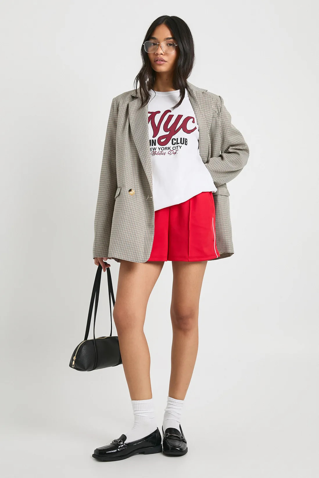 Tonal Mini Check Double Breasted Blazer | Boohoo.com (UK & IE)