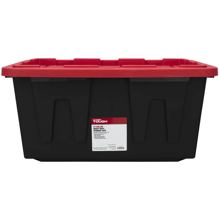 Hyper Tough 27 Gallon Snap Lid Plastic Storage Bin Container, Black with Red Lid | Walmart (US)