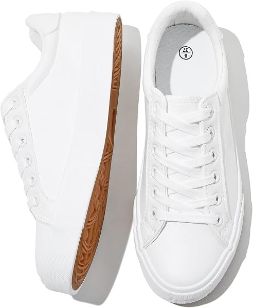 SERNIAL Womens White Tennis Shoes PU Leather Casual Sneakers | Amazon (US)