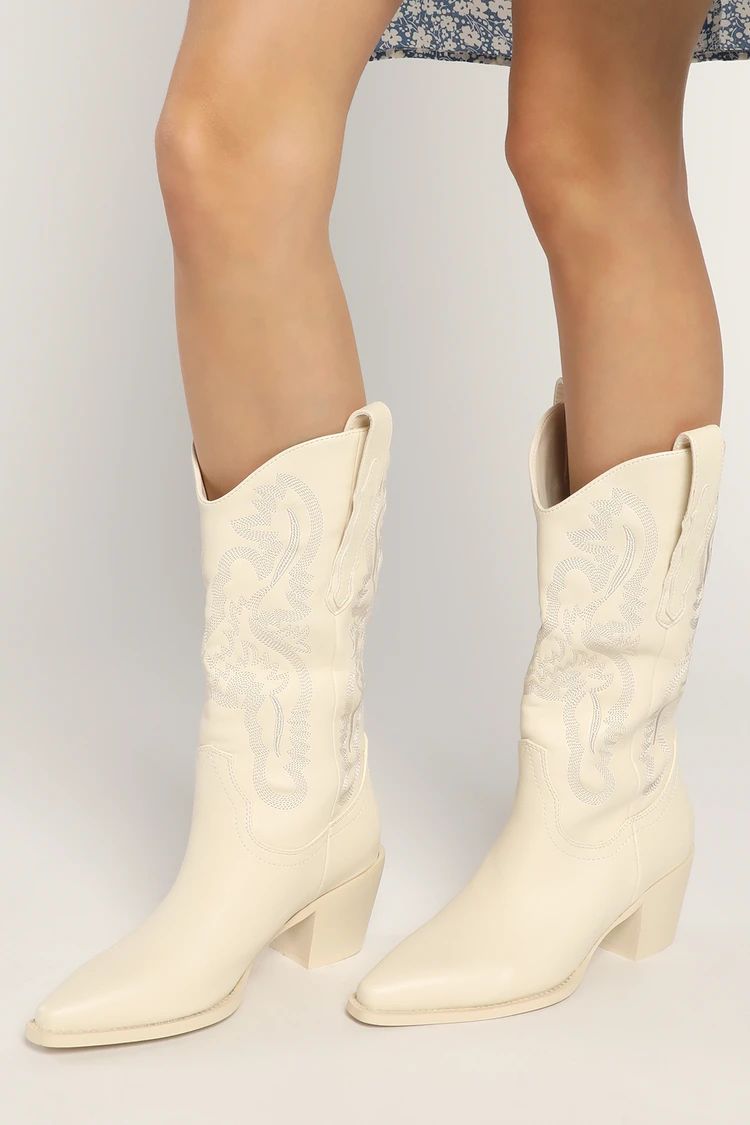 Danilo Bone Pointed-Toe Slip-On Cowboy Boots | Lulus (US)
