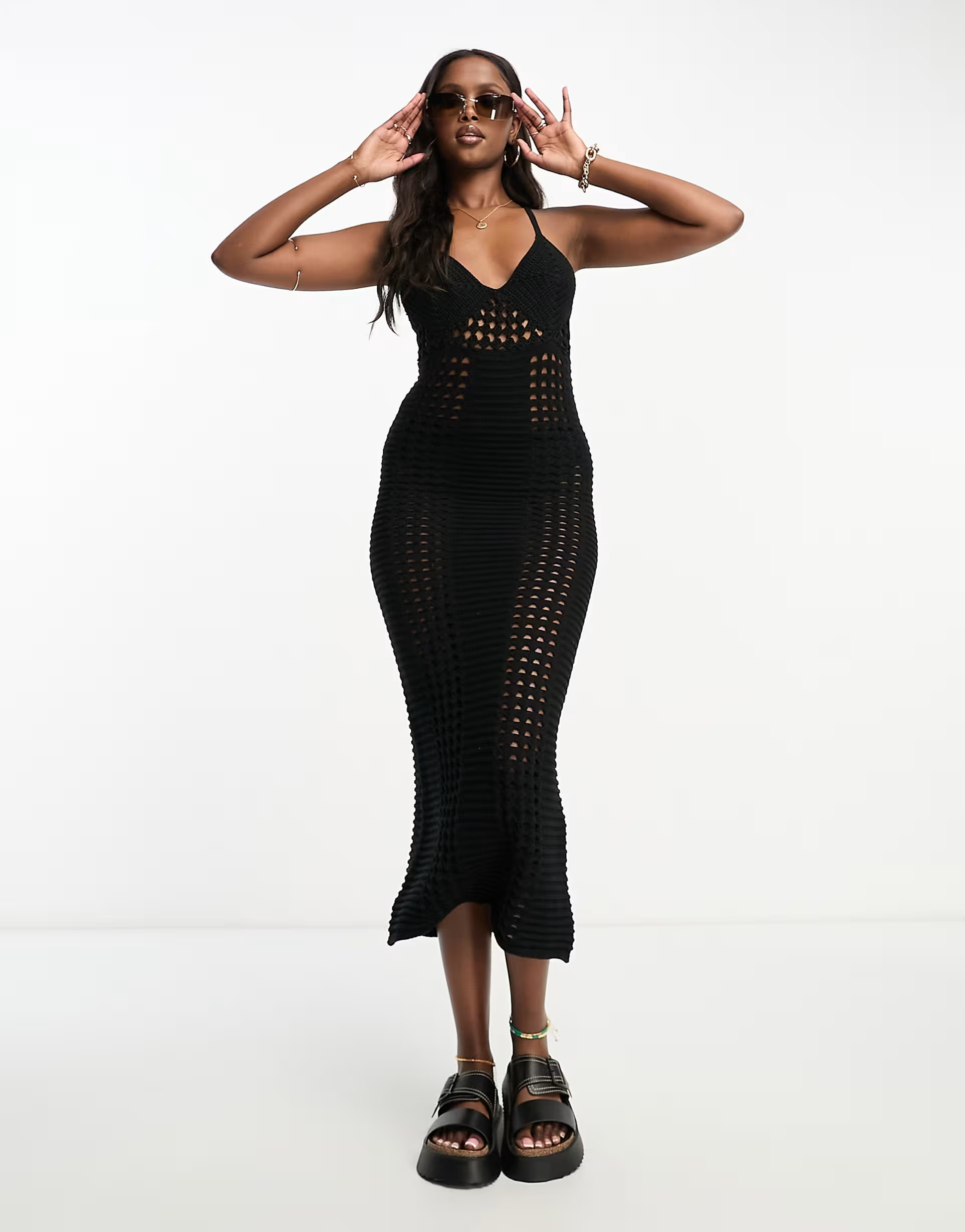 ASOS DESIGN crochet maxi dress in black | ASOS (Global)