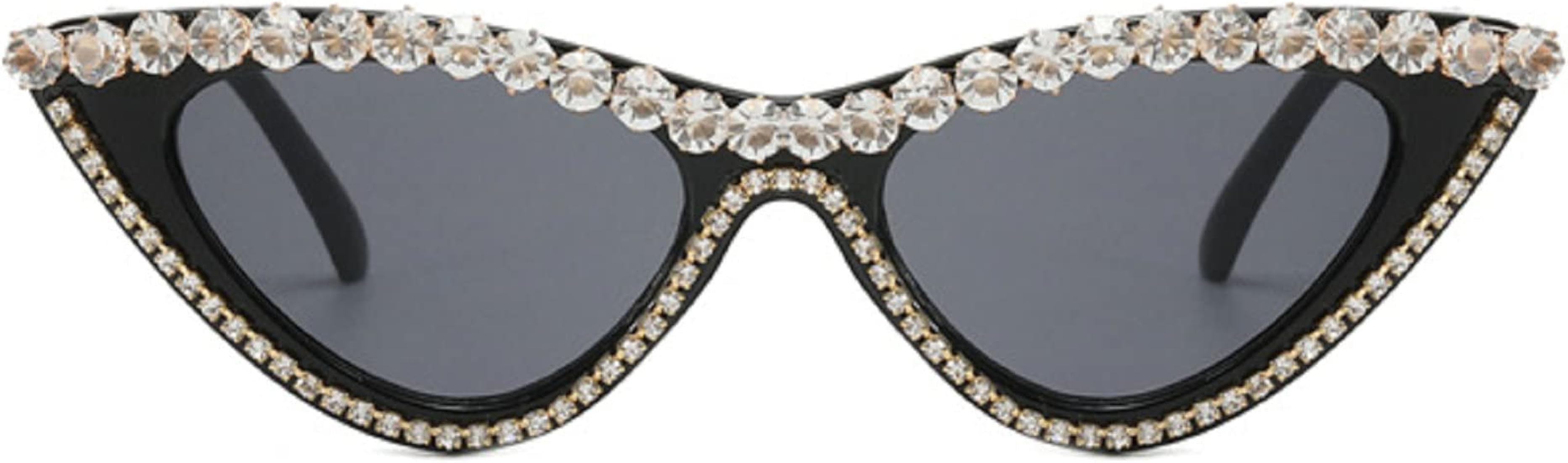 mincl/ Bling Sunglasses Crystal Rhinestone Shades Retro Half Rim Women Cat Eyewear | Amazon (US)