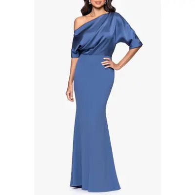 Betsy & Adam Scuba Crepe Satin One-Shoulder Gown in Slate at Nordstrom, Size 6 | Nordstrom