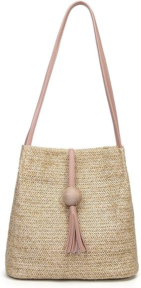 QZUnique Women's Summer Straw Bucket Tote Bag Straw Woven Handbag Tassel Shoulder Bag | Amazon (CA)